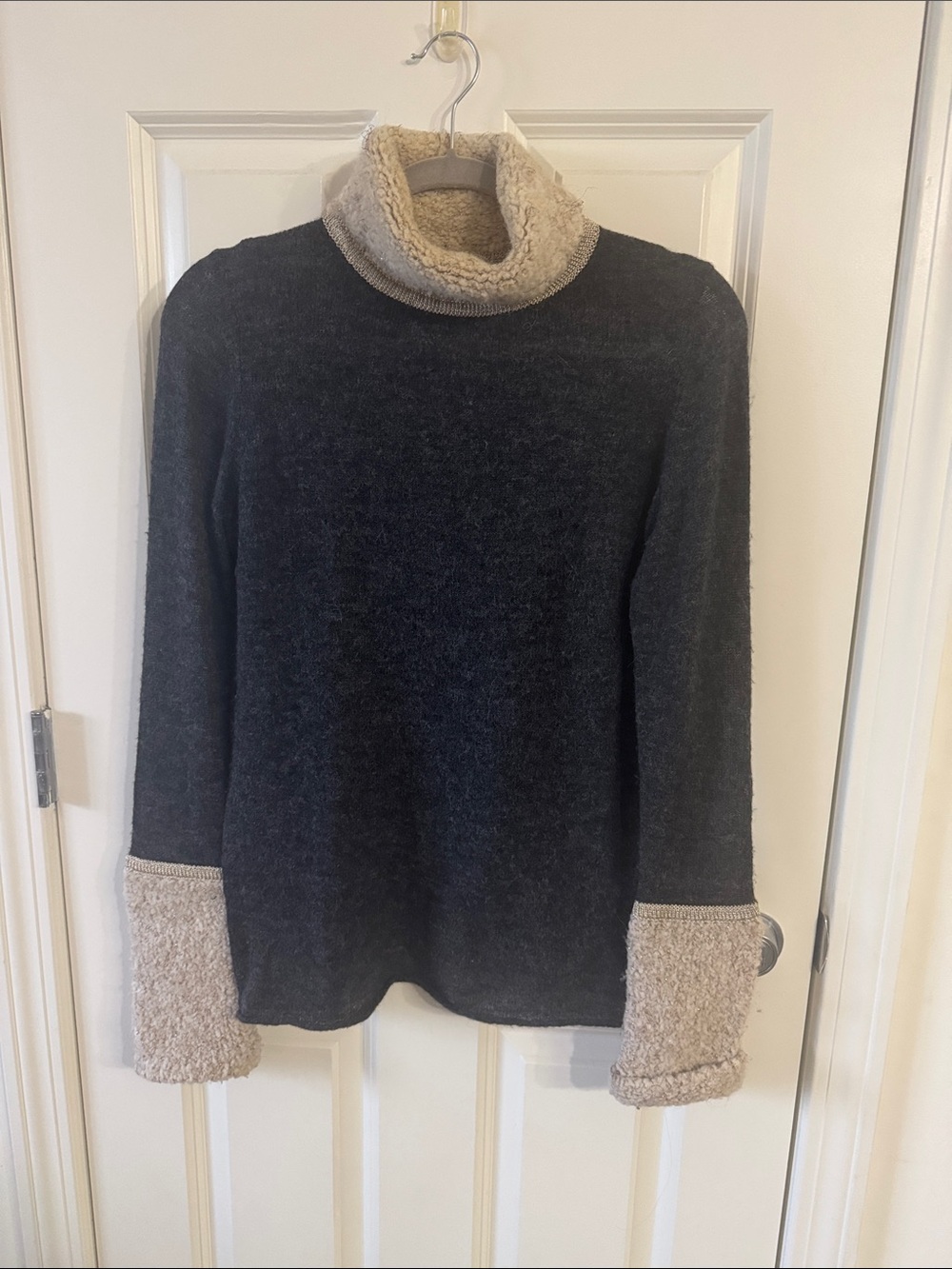 Tory Burch Black Sweater with Cream Turtleneck & Cuffs